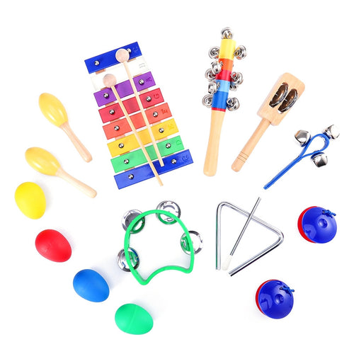 TOYMYTOY 15pcs Kids Musical Instruments Percussion Toy Rhythm Band Set Preschool Educational Tools with Carrying Bag