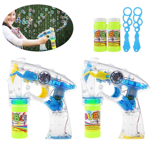 TOYMYTOY 2 Pack of LED Light Up Bubble Gun Bubble Machine Blower Flashing Light and Sound Shooter Blasters Kids Children Party Favors