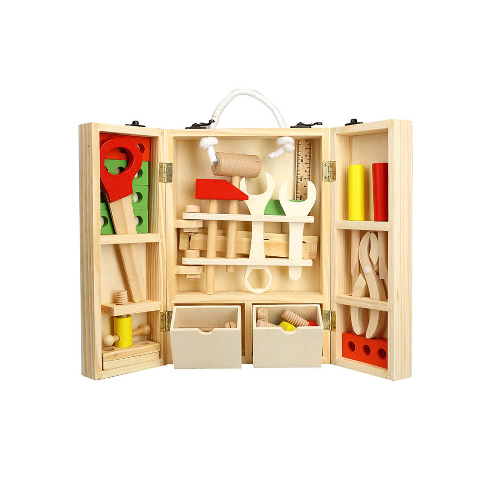 Wooden Carpenter's Tool Set Wooden Workshop Tool Storage Pretend Toy Set For Kids