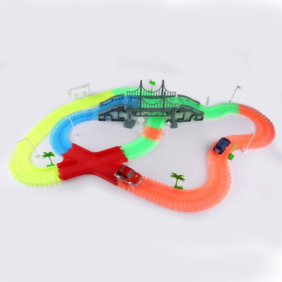 360pcs/set Luminous Track And Flashing LED Light up Race Car Roller Electronics Rail Car Toys with 2 Cars