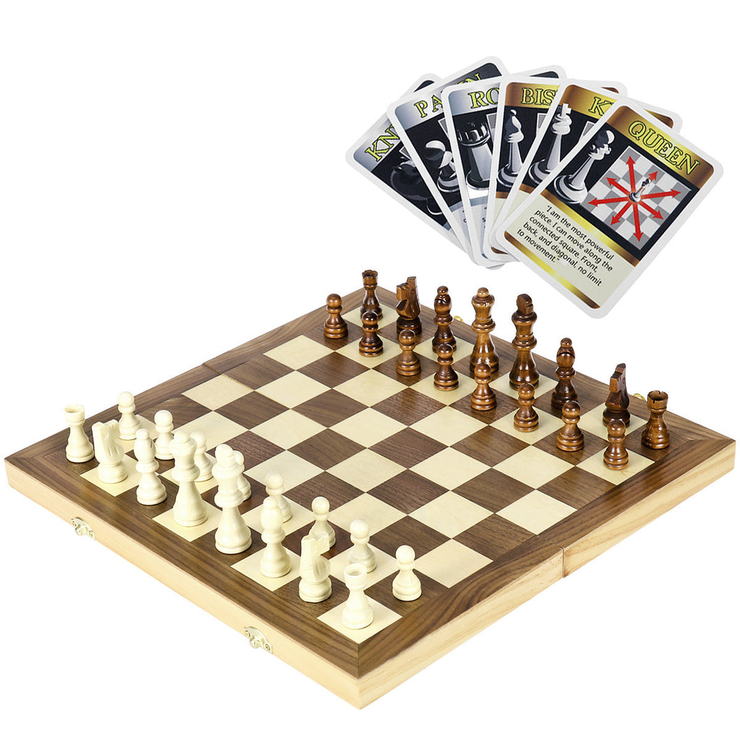 15 Inch Portable Folding Wooden International Chess Set Wood Chess Pieces Travel Chess Board Game Set For Kids and Adults