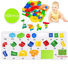 Load image into Gallery viewer, 104-208PCS Marble Race Run Maze Ball Track Building Blocks Plastic Funnel Slide Big Size Bricks Compatible Legoingly Duplo Block