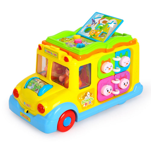 Children Battery Operated Multifunctional Intellectual School Bus, Bump and Go, Music and Light