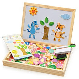 100+PCS Wooden Magnetic Puzzle Figure/Animals/ Vehicle /Circus Drawing Board 5 styles Box Educational Toy Gift