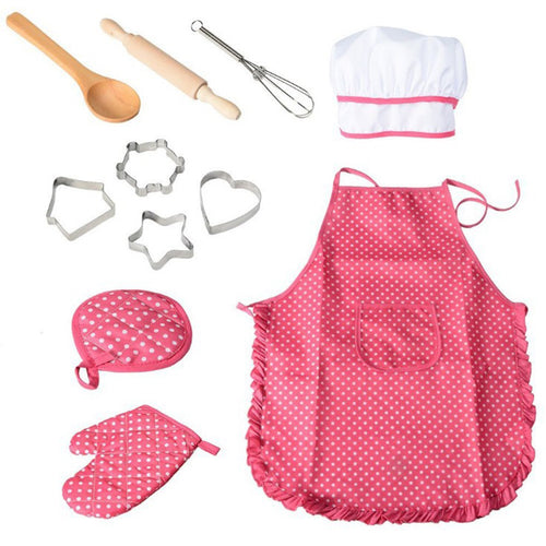 11Pcs Chef Set Complete Kids Kitchen Gift Playset with Chef's Hat Apron Cooking Mitt and Utensils for Kids Cooking Play