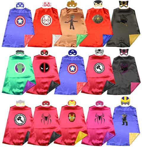 Satin 2layer Super rod Avenger superhero kids cape+mask Halloween costume Birthday party favors Dress up Easy costums