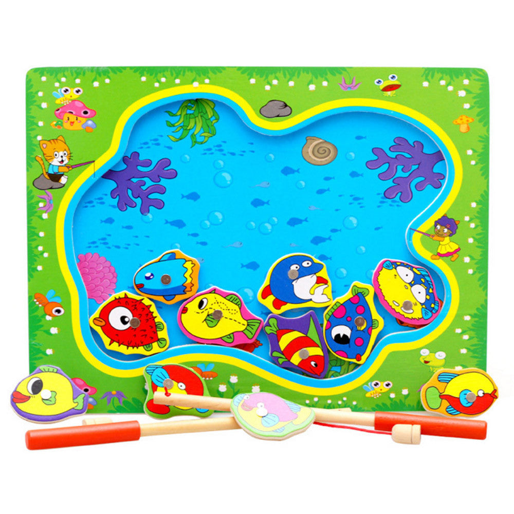 Baby Early Educational Toys Fish Wooden Magnetic Jigsaw Fishing Toy