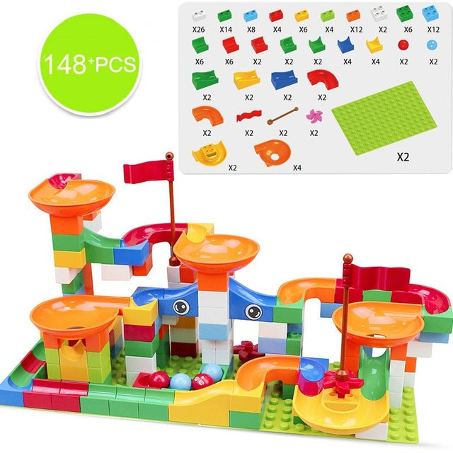 74-296 PCS Marble Race Run Maze Ball Track Building Blocks ABS Funnel Slide Assemble Bricks Compatible LegoINGlys Duploe Blocks