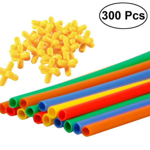 300pcs Straw Constructor Interlocking Engineering Toys Straws and Connectors Set Kids Educational Toys