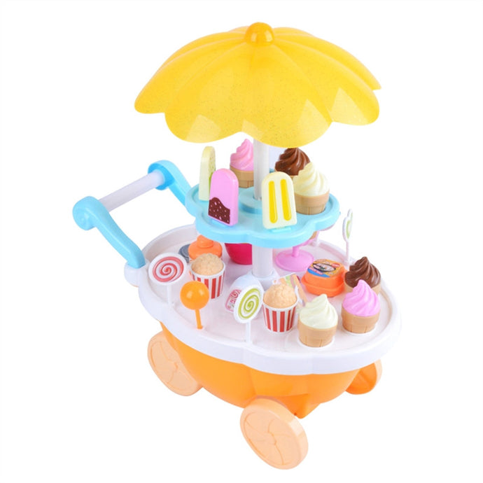 1 Set Kids Simulation Candy Ice Cream Trolley Mini Pusher Car Toy Candy Ice Cream Supermarket Music Kids Pretend Play Toy