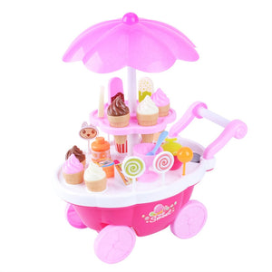 1 Set Kids Simulation Candy Ice Cream Trolley Mini Pusher Car Toy Candy Ice Cream Supermarket Music Kids Pretend Play Toy