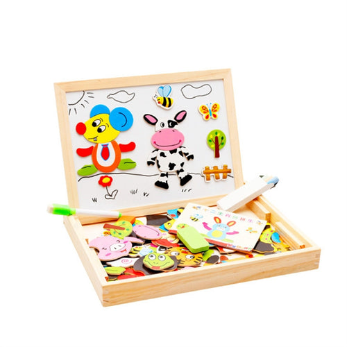 Wooden Educational Toys Magnetic Art Easel Animals Wooden Puzzles Games for Kids (12 Zodiac)