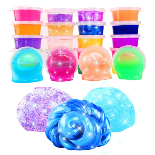 24PCS Assorted Colors DIY Soft Crystal Mud Glitter Fluffy Slime Non-sticky Slime Scented Stress Relief Sludge Toy for Kids and Adults