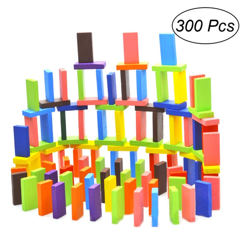 300 Pcs Colorful Wooden Domino Blocks Set Racing Toy Game Building and Stacking Toy Blocks