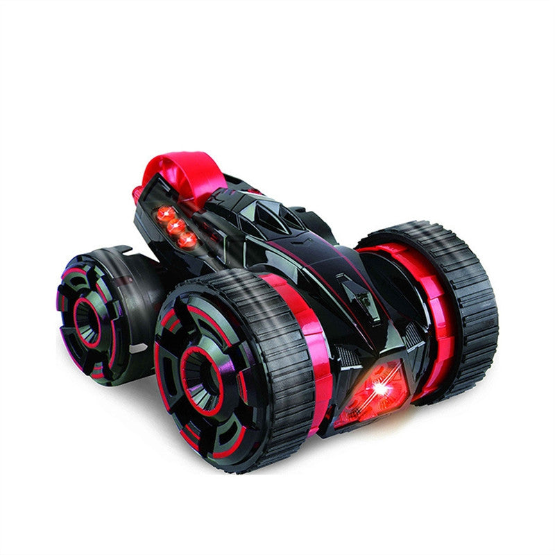 Five Wheels Remote Control Stunt Car Double-face Roller Car RC Vehicle with LED Headlights Extreme High Speed 360 Degree Rolling Rotating with EU Plug (Red)