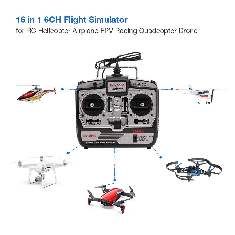 16 in 1 6CH USB Flight Simulator Emulator for RC Helicopter Airplane FPV Racing Drone Quadcopter