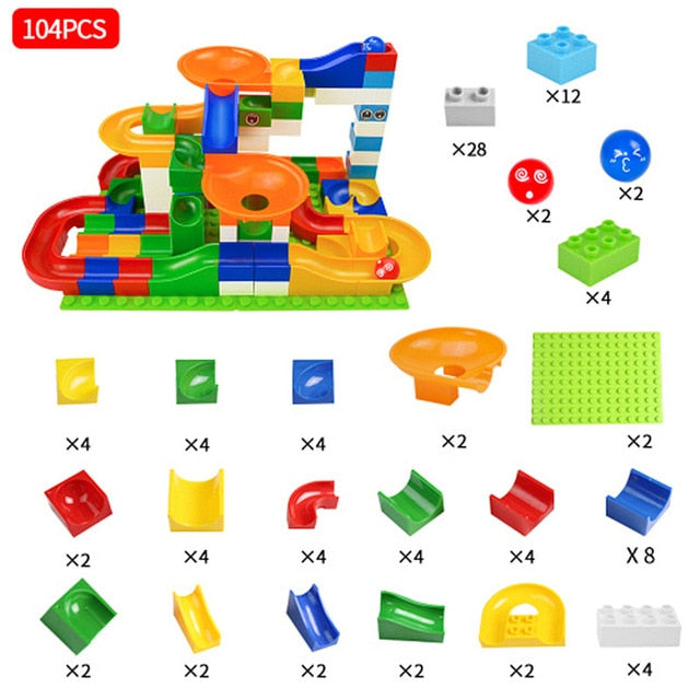 Tumama 52-208Pcs Marble Race Run Maze Balls Track Building Blocks Funnel Slide Big Size Building Brick Compatible Legoed Duploed