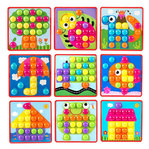 Kids 3D Puzzles Toy Colorful Buttons Assembling Mushrooms Nails Kit  Baby Mosaic Composite Picture Puzzles Board Educational Toy