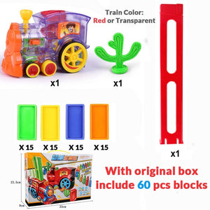 60+20pcs Train Electric Domino Car Vehicle Model Magical Automatic Set Up Colorful Plastic Dominoes Toys Gift Game for Boy Kids