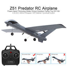 Load image into Gallery viewer, RC Airplane Plane Z51 20 Minutes Fligt Time Gliders 2.4G Flying Model with LED Hand Throwing Wingspan Foam Plane Toys Kids Gifts