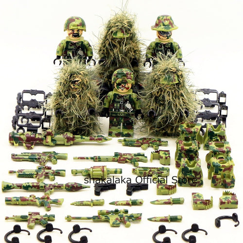 6pcs Ghillie Suit MILITARY Camouflage Army Special Forces Soldier War SWAT DIY Building Blocks Figure Educational Toys Gift Boy