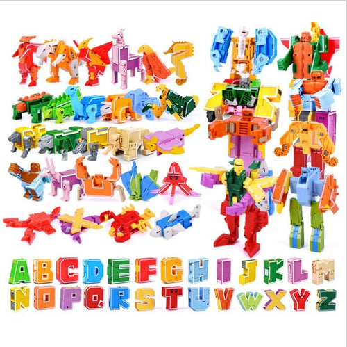 GUDI 26 English Letter Transformer Alphabet Robot Animal Creative Educational Action Figures Building Block Model toy Kids gifts