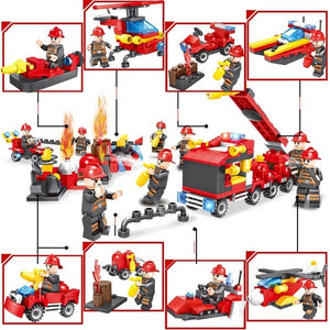 376pcs 8in1 Fire fighting Building Blocks Compatible Legoingly city truck Firefighter Helicopter Educational Bricks children Toy