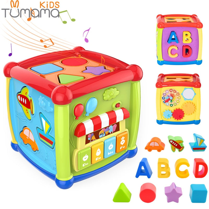 Tumama Multifunctional Musical Toys Toddler Baby Box Music Activity Cube Gear Clock Geometric Blocks Sorting Educational Toys