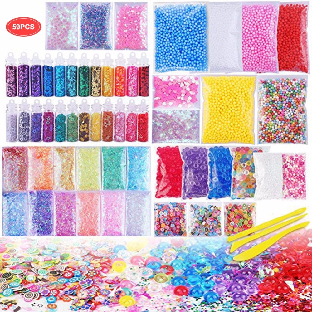 Slime Supplies Kit, 59 Packs Slime Beads Charms Slime Tools For Slime Making DIY Craft Children's Funny Toy Christmas Gift Slide