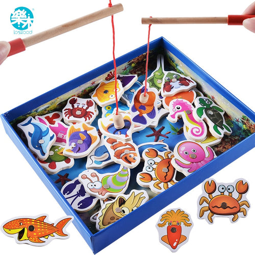 Logwood Baby Toys 32pcs Magnetic Fishing Educational Fishing game Funny Garden Game Wooden Toys Child Birthday Christmas Gifts