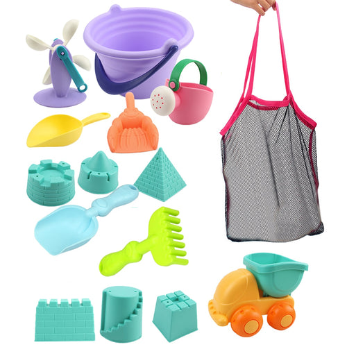 Hot 15Pcs/set Beach Sand Toys Soft Rubber Beach Bucket Playset Fun Toys Gift for Kids Summer Outdoor Fun Drop Ship -Random Color