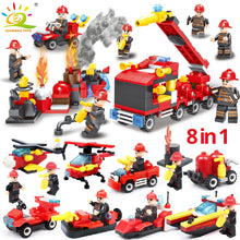 Load image into Gallery viewer, 376pcs 8in1 Fire fighting Building Blocks Compatible Legoingly city truck Firefighter Helicopter Educational Bricks children Toy